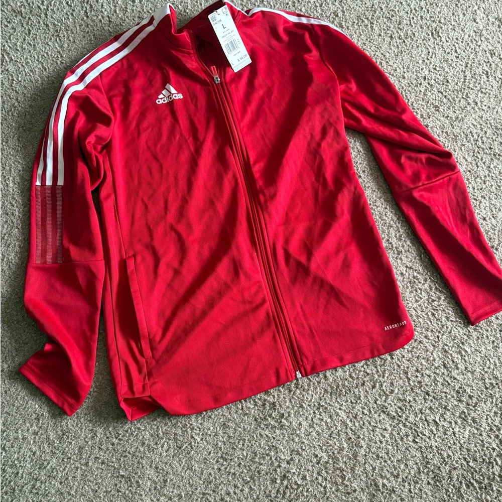 Adidas Red Full-Zip Jacket with White Stripes